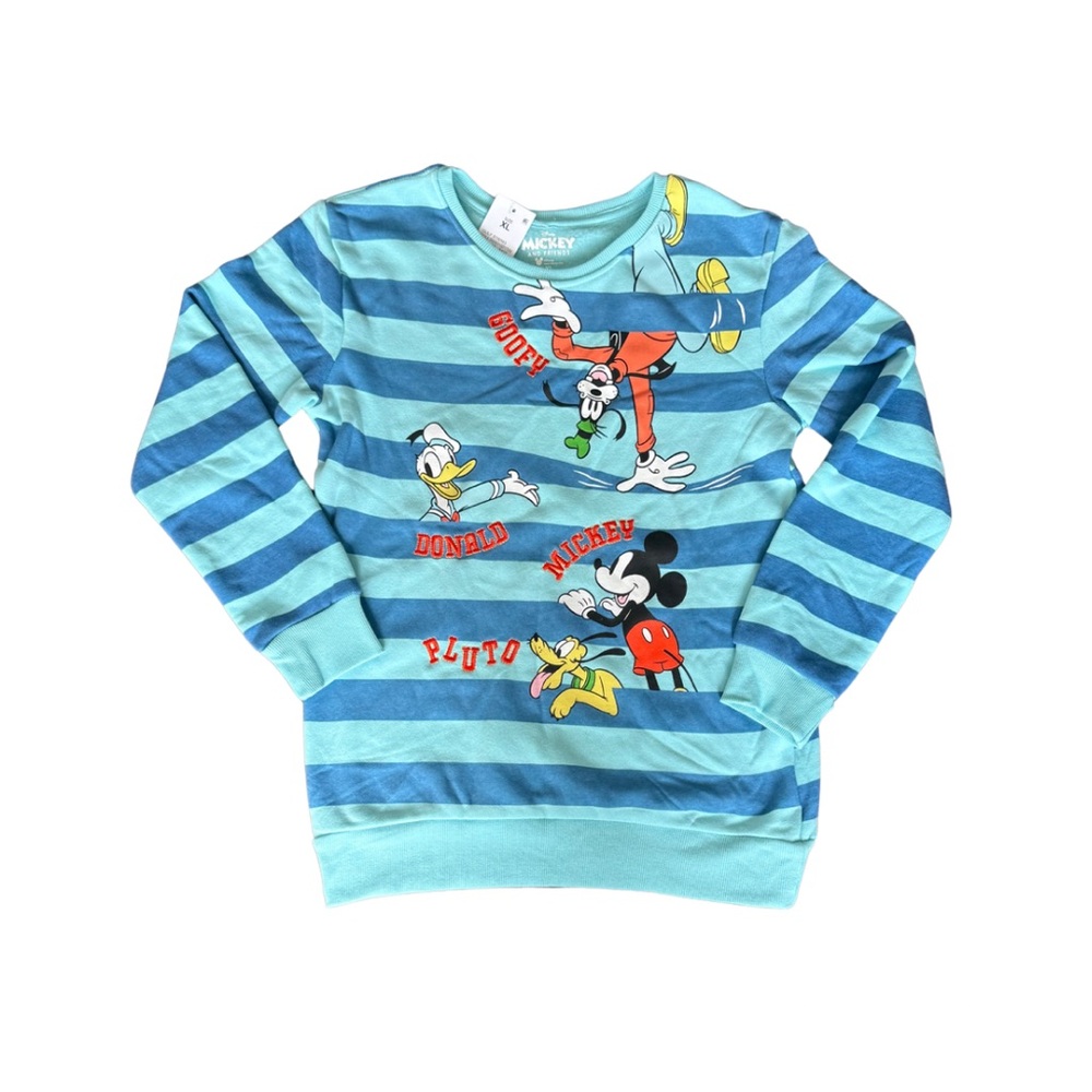 NWT Disney Mickey and Friends Kids Blue Striped Sweatshirt with Characters